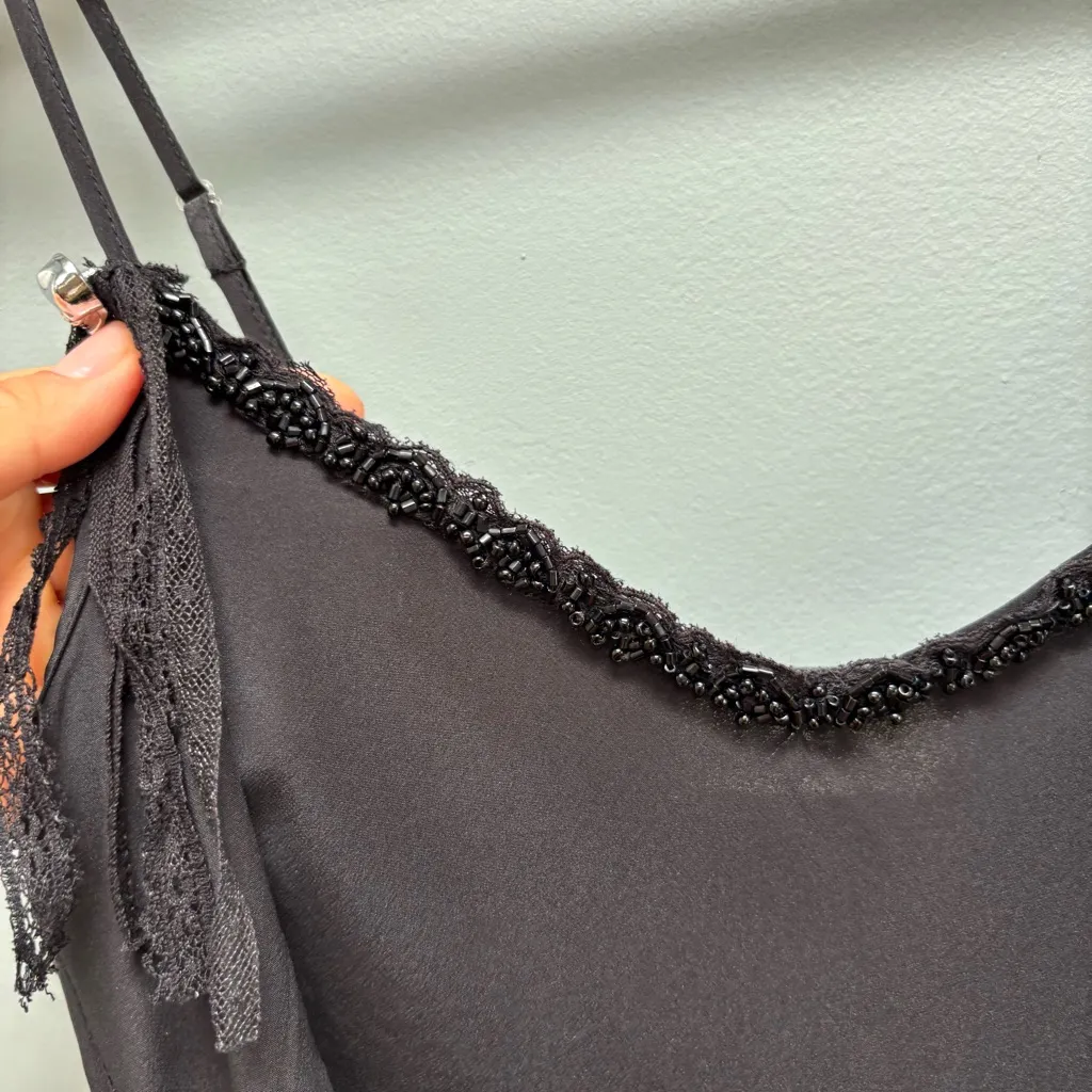 4 Love and Liberty Johnny Was Silk Midi Slip Dress Black with Rose Appliqué XS - Image 10