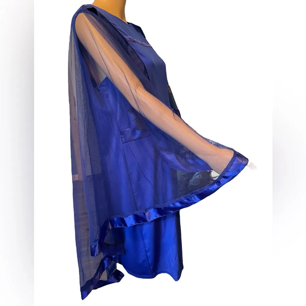 Formal Prom Dance Party Blue Mesh Shawl Cape Satin Sleeveless Fitted Mini Dress Size 1X - Image 4