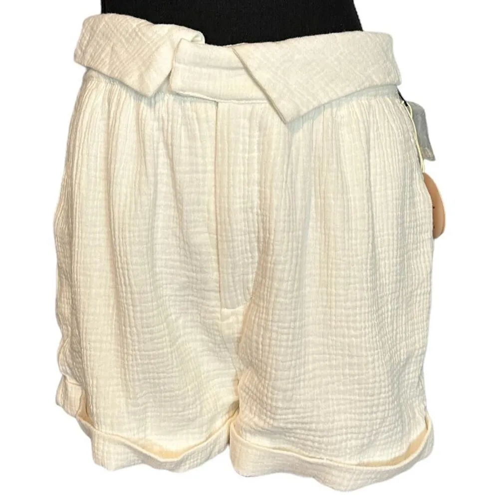 Camila Coelho White Wide Leg Shorts MEDIUM Cotton Gauze Pockets Cuff $158 NEW - Image 4