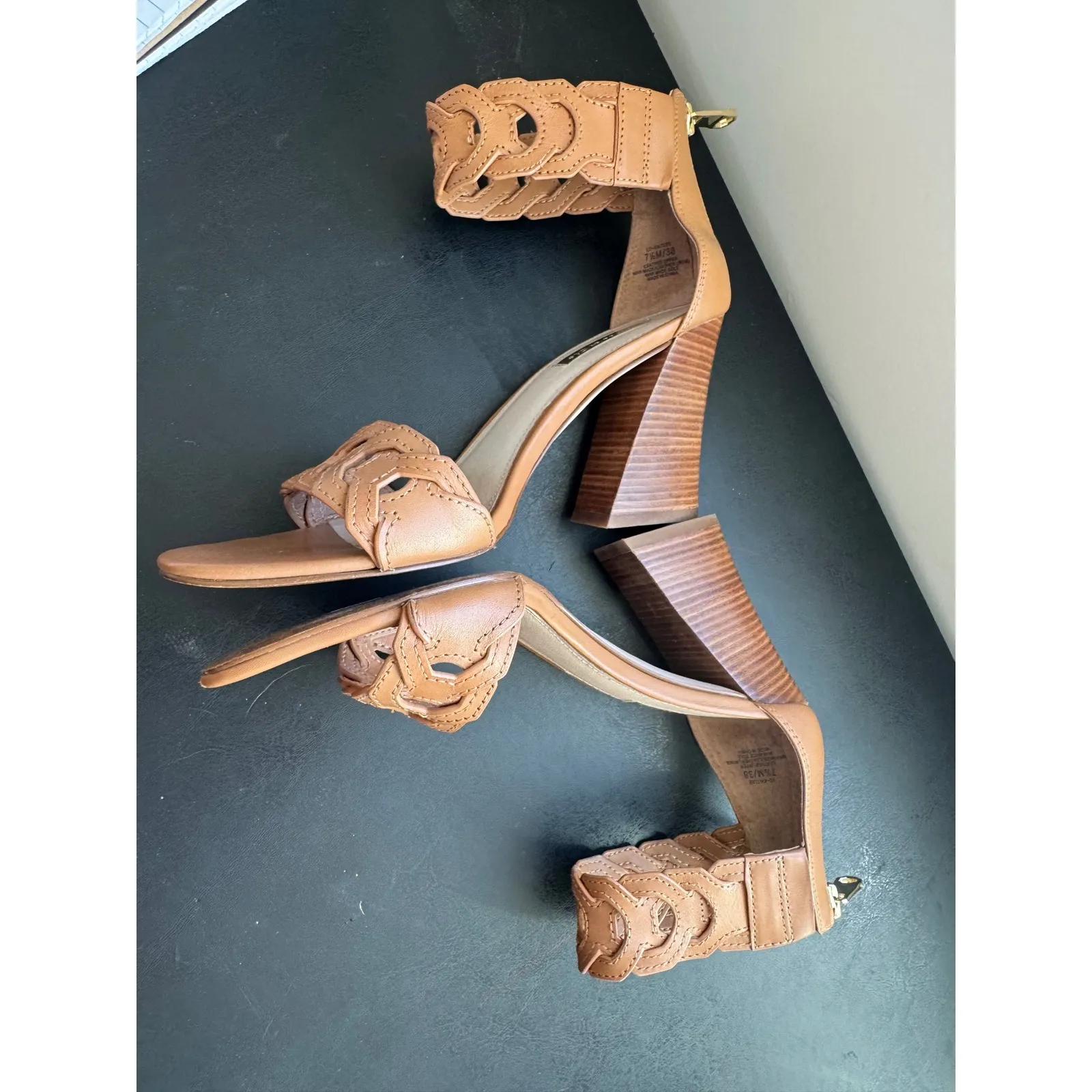 Louise et Cie Womens Leather Chunky Brown Ankle Wrapped Zip Up Heels sz 7.5 Chic - Image 5