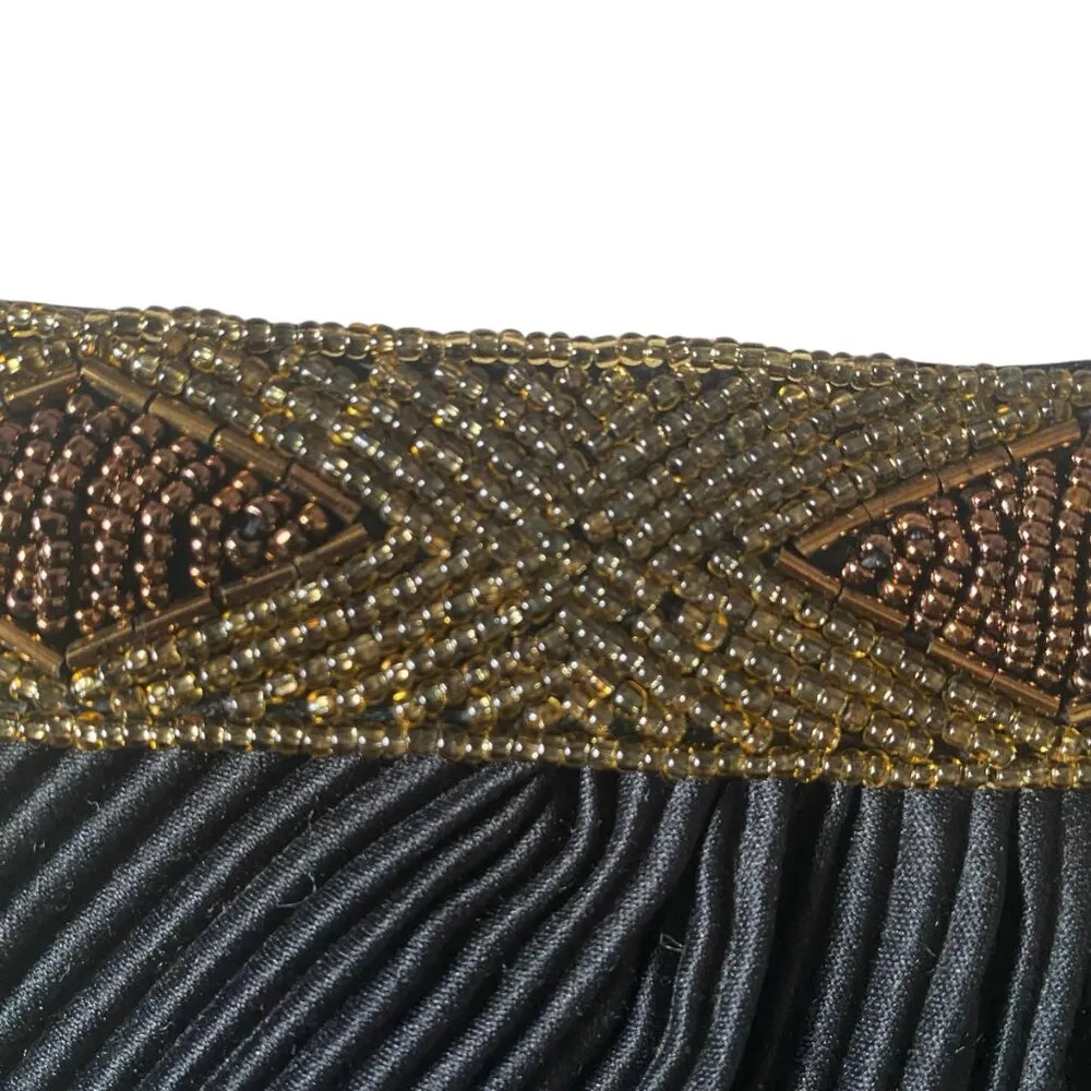 vintage womens black with gold beads lined zippered clutch formal bags - Image 6