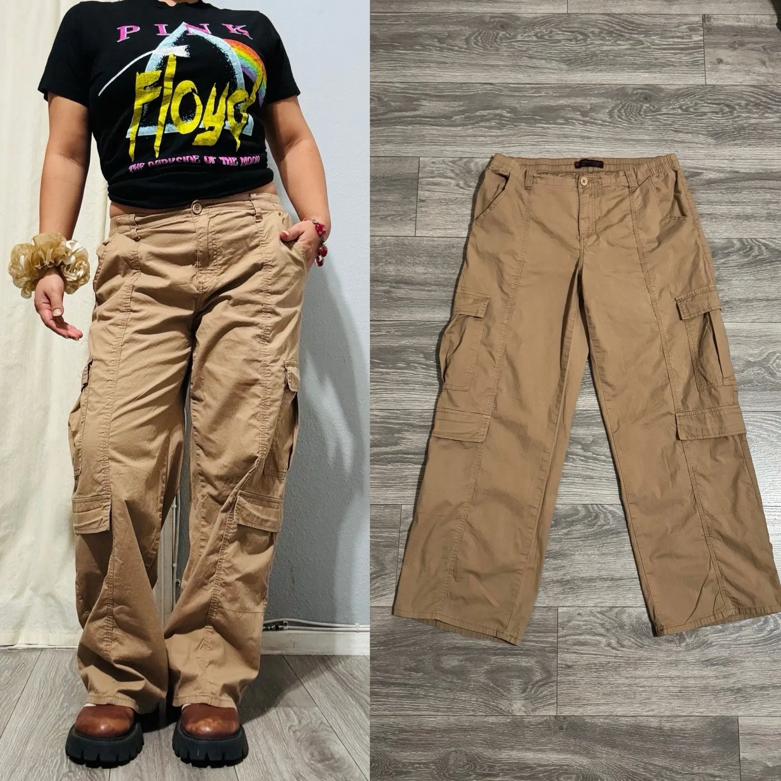 No Boundaries Women Beige Cotton Blend Mid Rise Cargo Loose Fit Poplin Pants L - Image 2