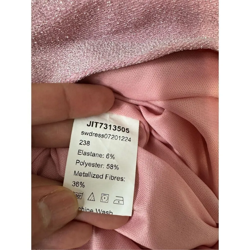 Pink Backless Ruched Glitter Bodycon Dress Size Small - Image 4