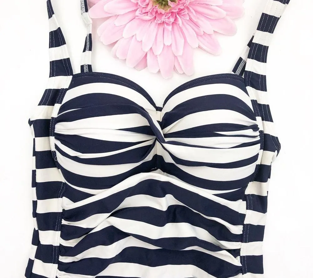 Niptuck Striped One Piece Swimsuit: Navy & White Nautical Beach Coastal Blue Size 4 - Image 3