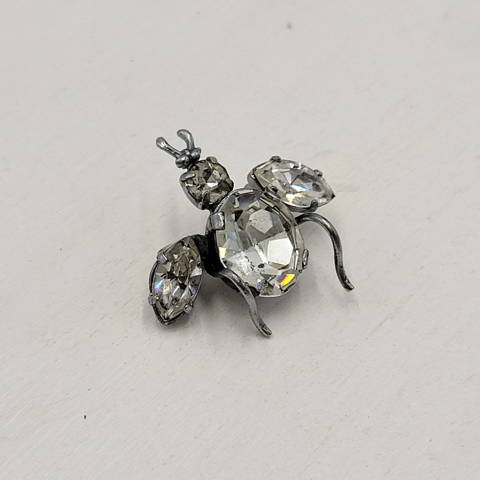 Vintage 1960 Austrian Crystal 3D Bug Brooch Silver Tone Insect Pin - Image 3
