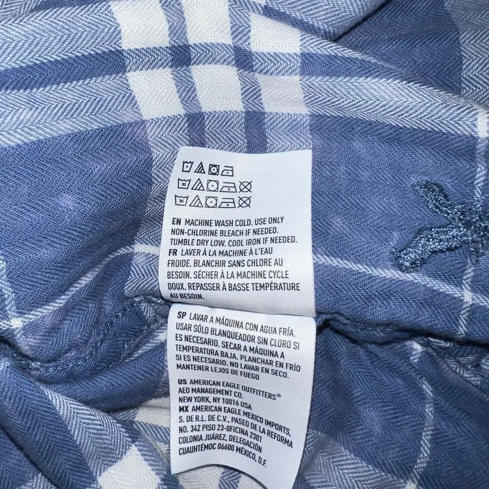 American Eagle Vintage Boyfriend Pearl Snap Shirt Womens Size XS Blue Plaid L/S - Image 6