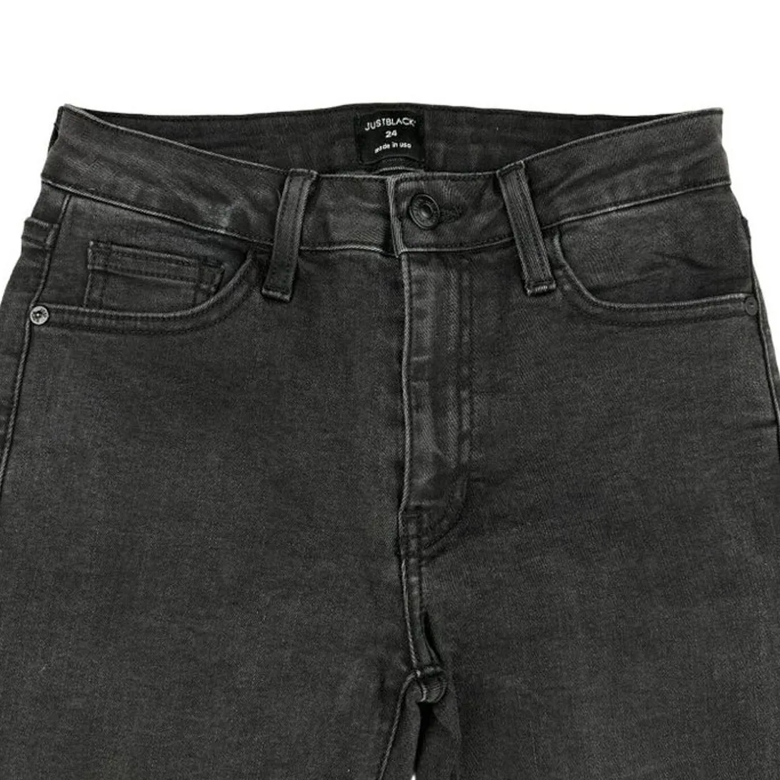 Just Black - Cropped Skinny Jeans with Fringe Hem in Washed Black - Image 2