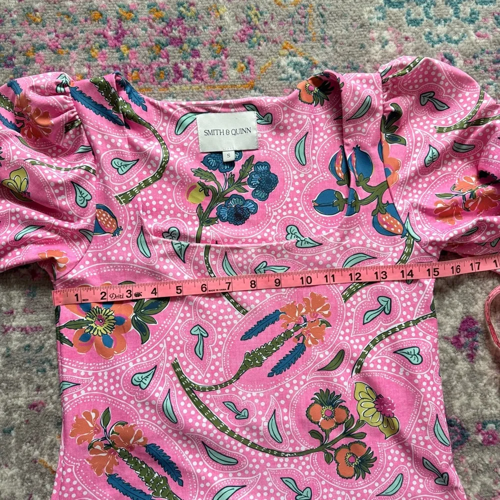 Smith & Quinn Lane Pink Floral Short Sleeves Tie Waist Maxi Dress Women’s Small - Image 7