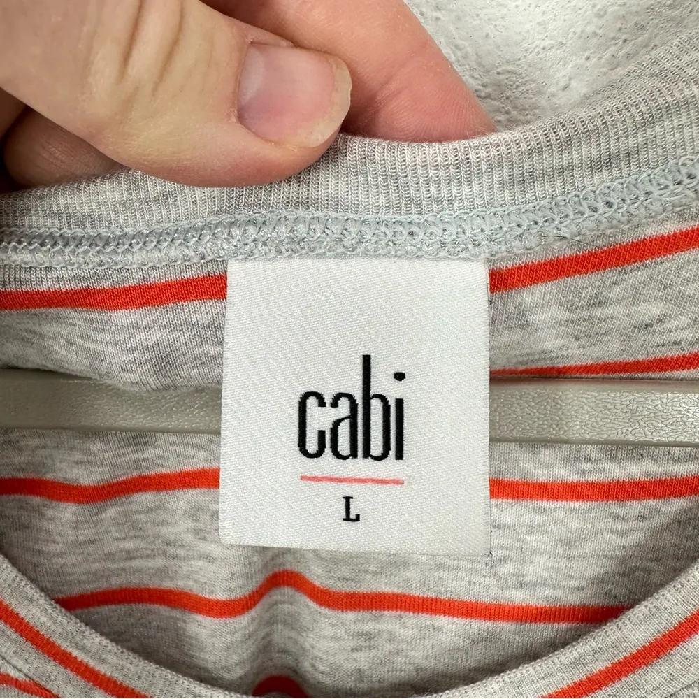 Cabi Grey Coral‎ Striped Ruffle Hem Sleeveless Top Crewneck Longline Size Large - Image 2