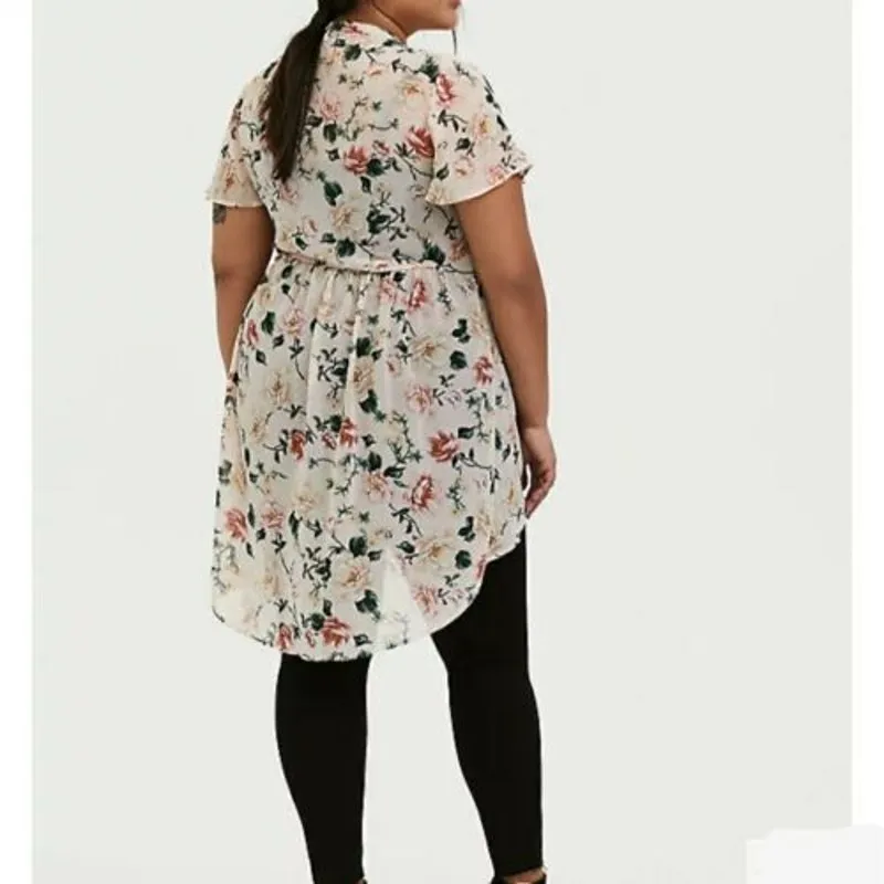 Torrid Womens Blouse Size 0 L 12 Tunic Pink‎ Floral Lexie Babydoll - Image 2