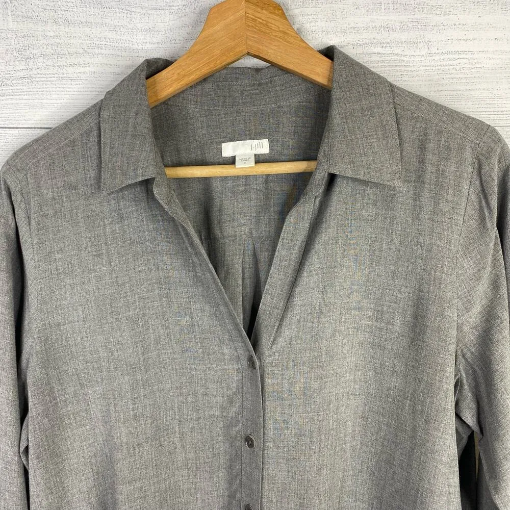 J Jill Womens Size Small 1/2 Button Down Chambray Blouse Popover Gray Top - Image 8