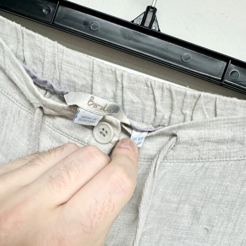 BODEN Women's Light Heather Gray Linen Straight Leg Drawstring Pants Size 6P - Image 3