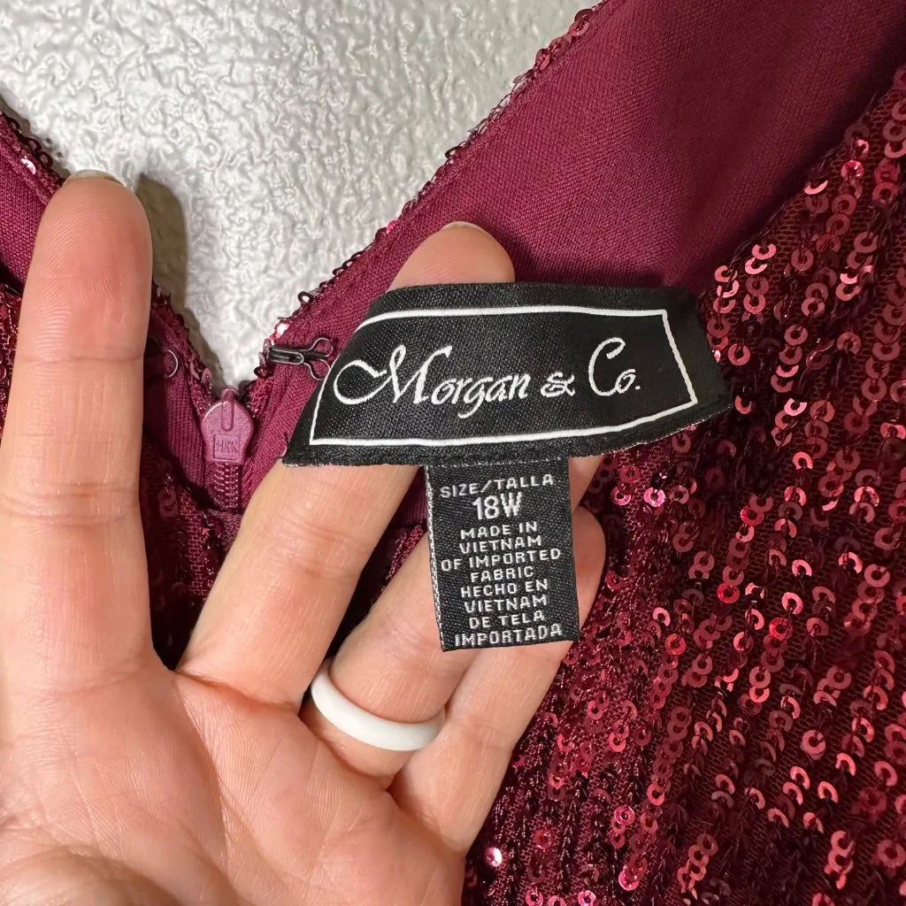 Morgan & Co. Sequin Knit Sleeveless Gown Size 18W Merlot Burgundy Red New - Image 7