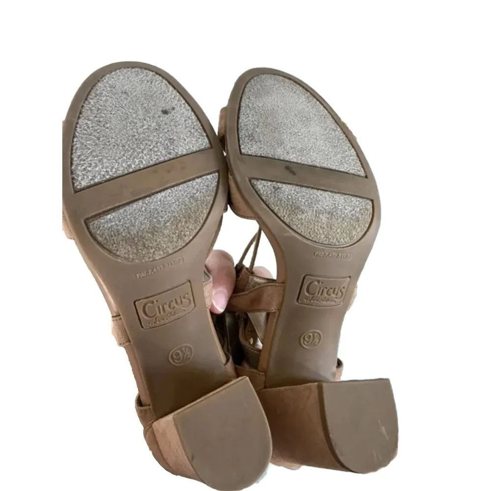 Circus by Sam Edelman Emelia Strappy Lace-up Heeled Sandals 9.5 Tan Faux Suede - Image 7