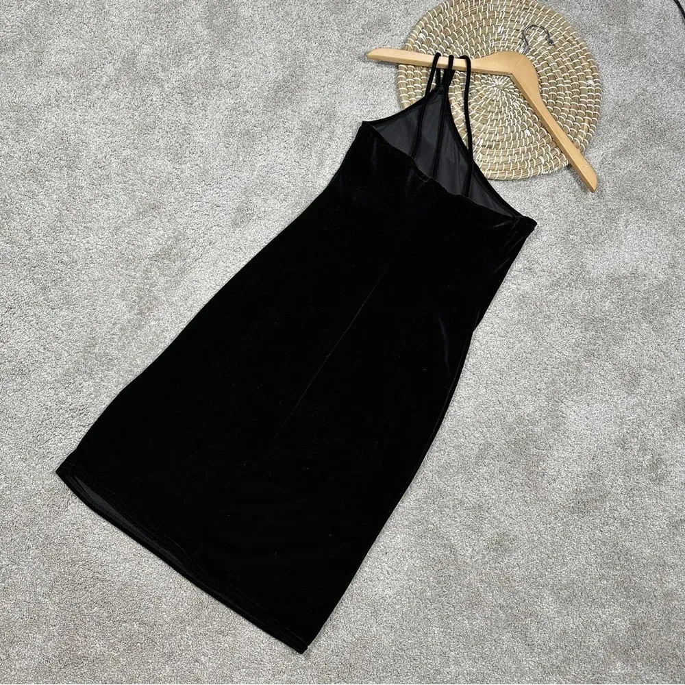 Jump Vintage 90s Velvet One-Shoulder Bodycon Mini Dress Black Whimsy Goth Size 9 - Image 7