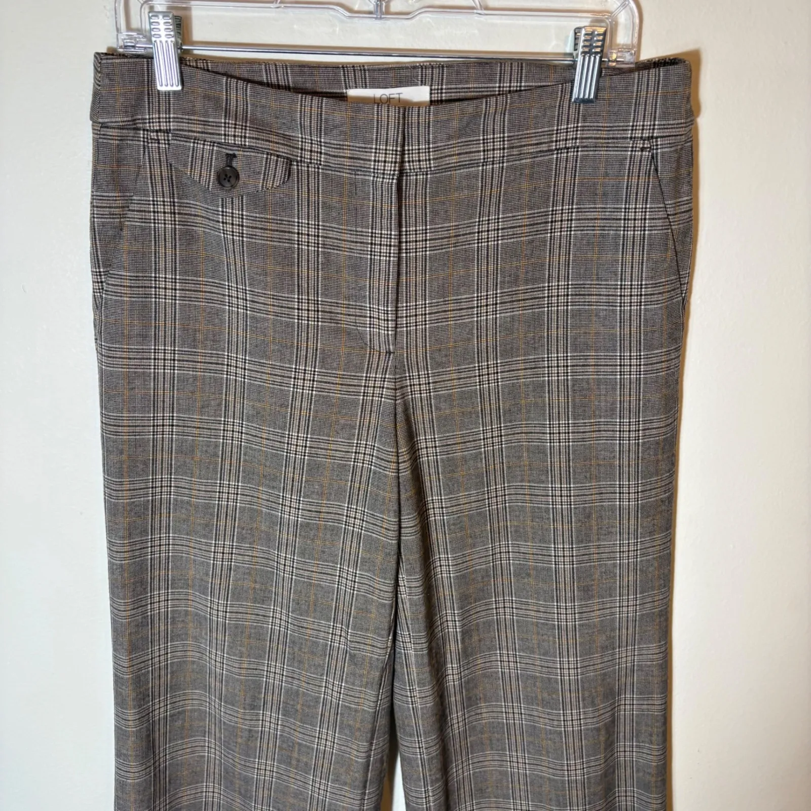 LOFT‎ Plaid Wide Leg Trousers Career Casual Modern Work Pants Brown Tan Size 6 - Image 2