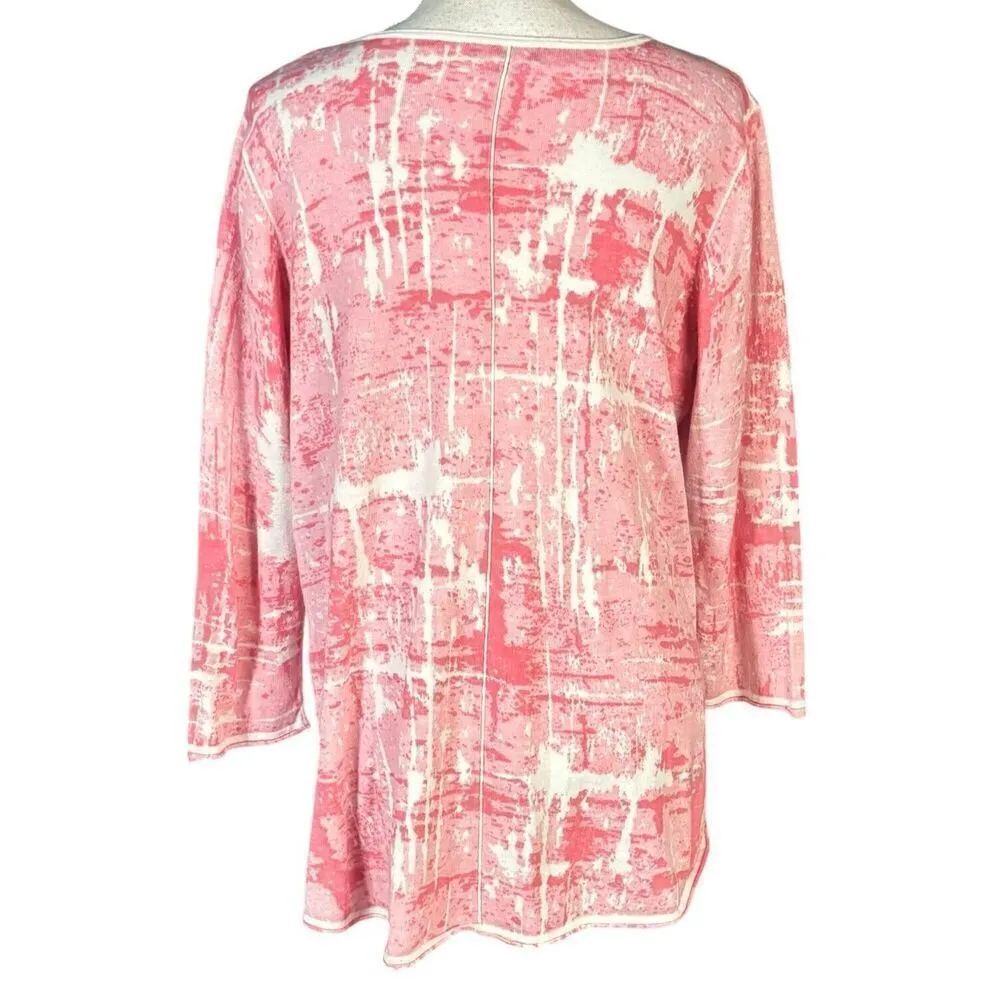 Habitat Clothes To Live In Top Size Large Pink White 3/4 Sleeves Abstract Artsy - Image 3