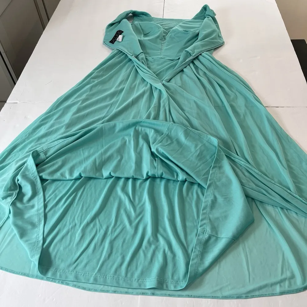 Alex Evenings Aqua Rhinestone Ruched Sleeveless Midi Stretch Mesh Dress Size 8 - Image 7