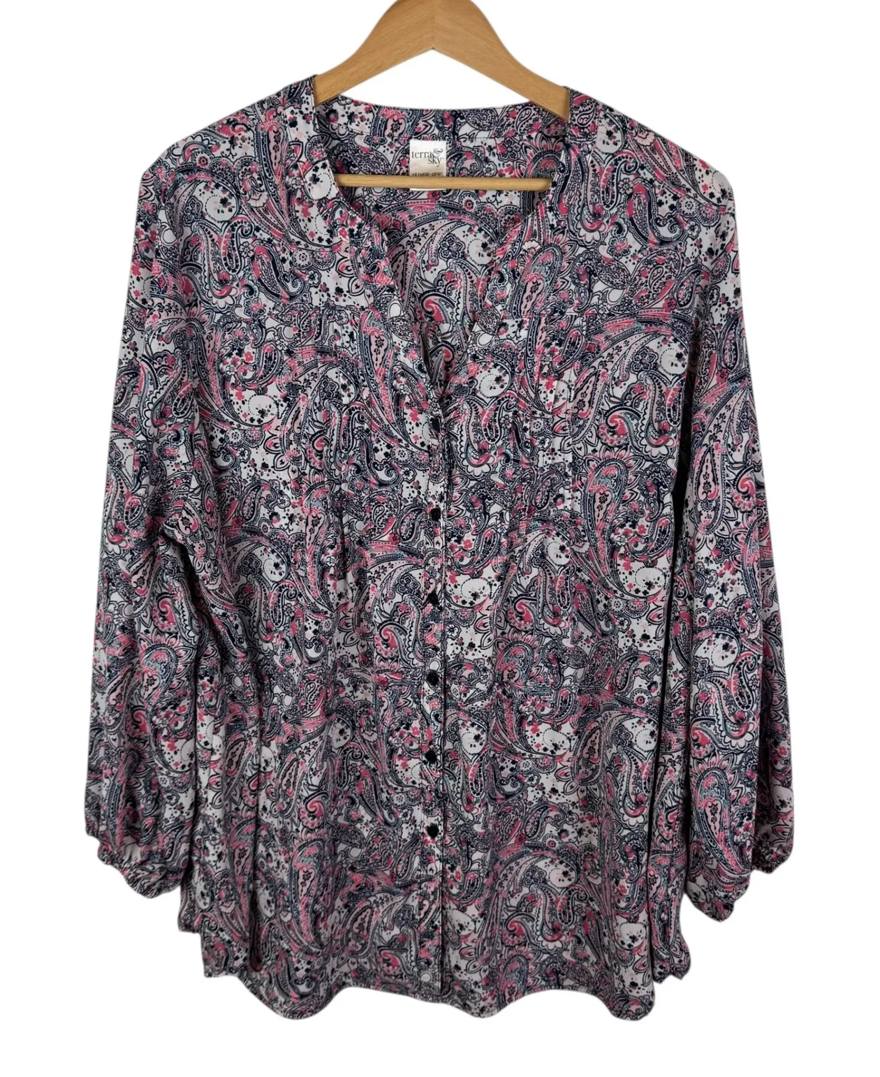 Terra & Sky Paisley Button Up Blouse Size 1X Multicolor Long Sleeve Lightweight - Image 1
