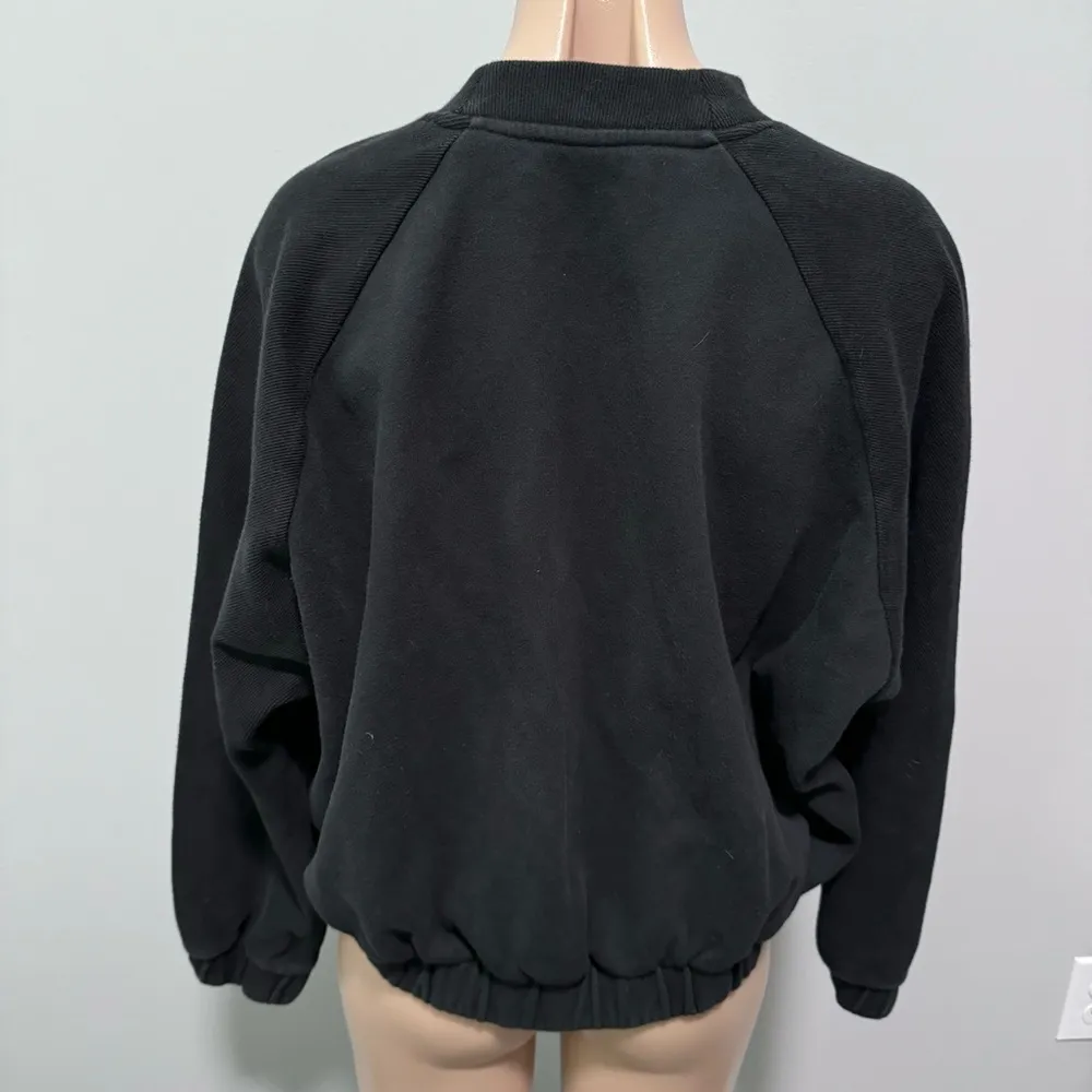 Adidas Ribbed Cropped Crewneck Sweatshirt Elastic Black Large - Image 3