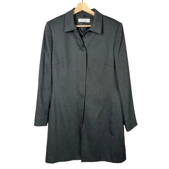 Tahari Dark Gray Jacquard Textured Long Blazer Jacket S - Image 6