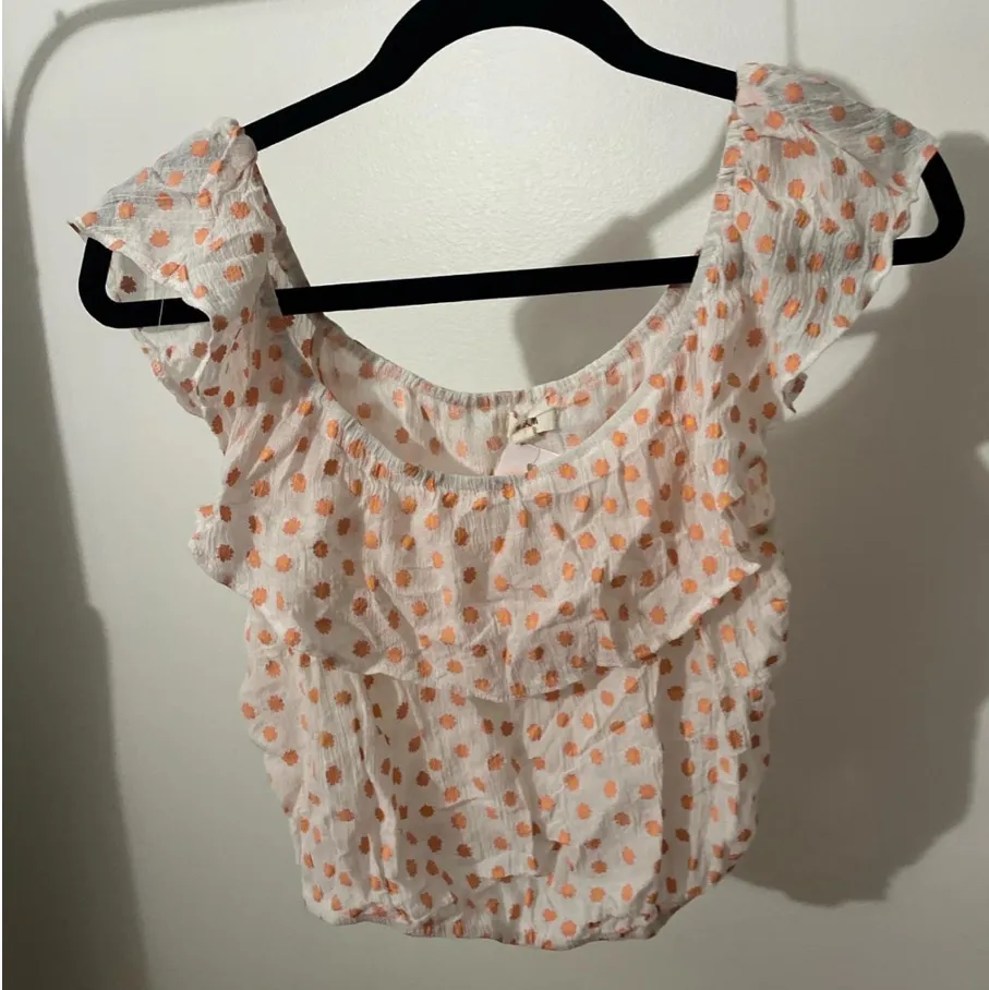 Ruffled White and Pink Floral Polka Dot Women's Top - Image 2