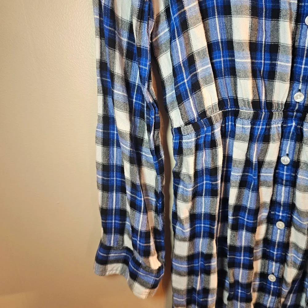 Express Black White and Blue Plaid Button Down Dress - Image 5