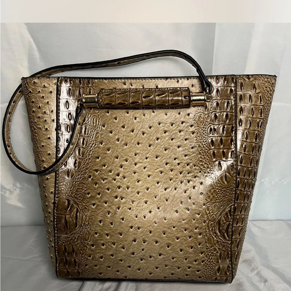 Faux Ostrich Elegant Brown Tote Bag - Image 2