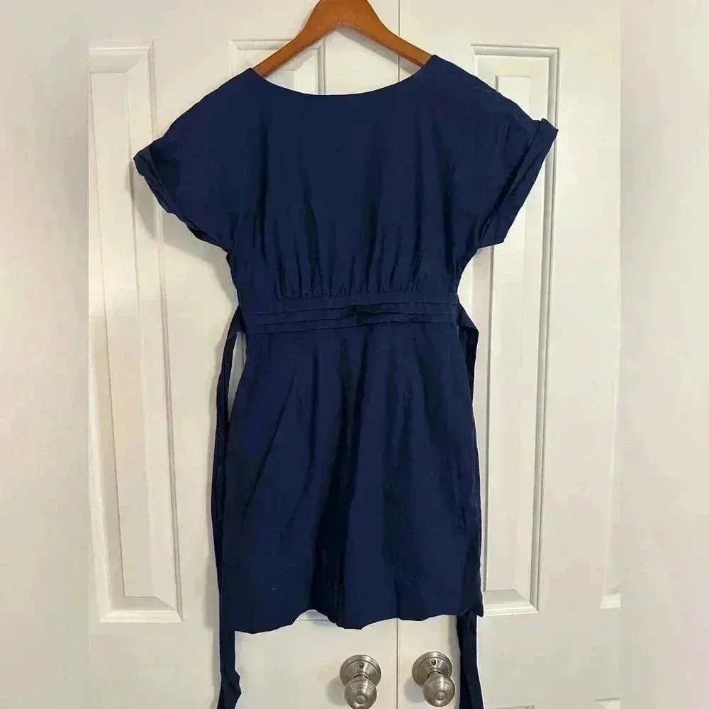 Anthropologie HD in Paris Size 4P Poplin Sheath Dress W/Pockets & Tie Belt Navy - Image 4