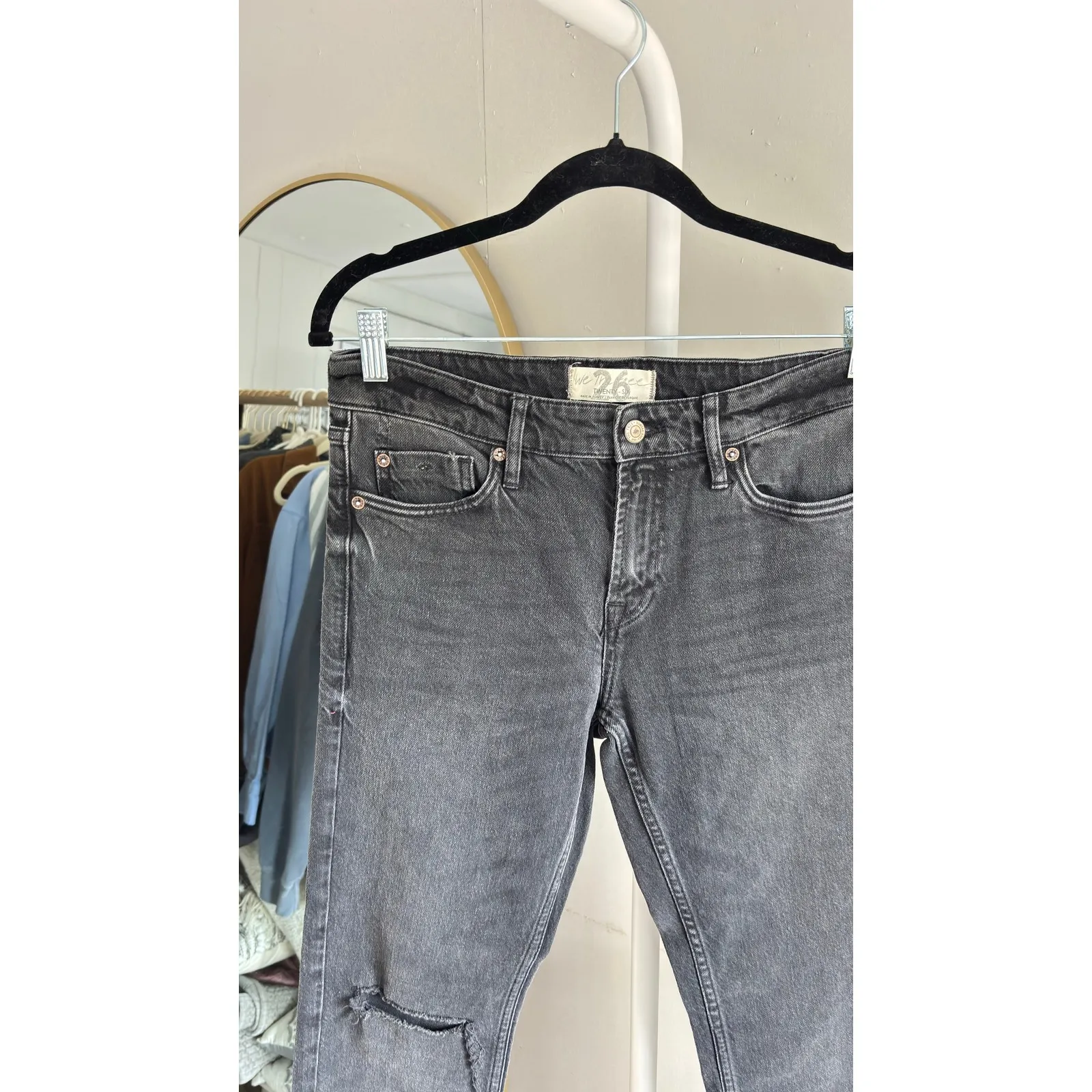 We The Free Free People Womens Jeans Black Distressed Raw Hem Size 26 - Image 2