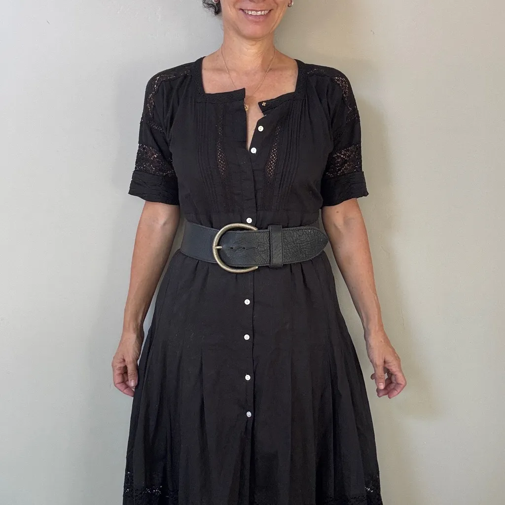 Y2K DKNY black wide pebbled leather brass buckle womens belt - Image 4