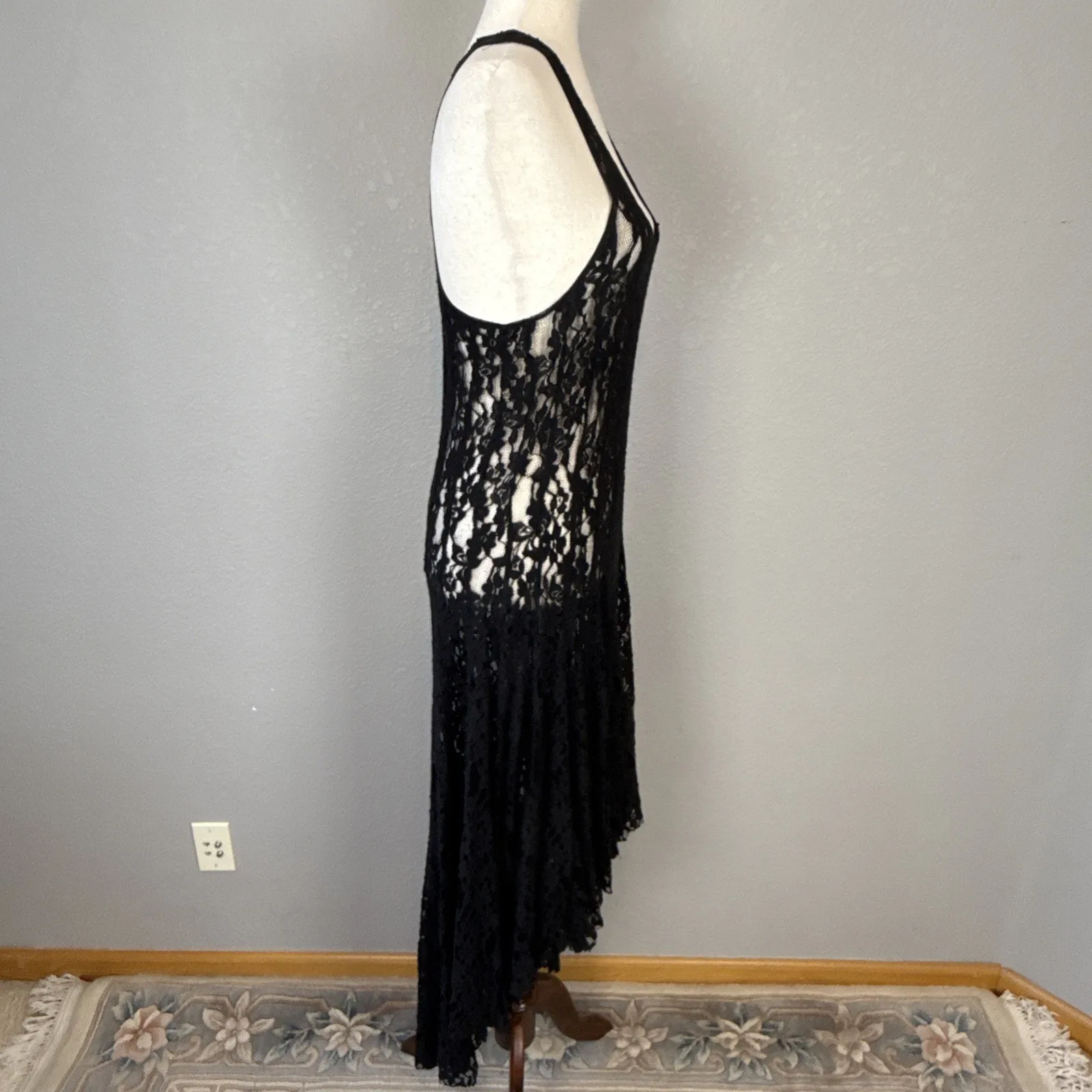 Biya Johnny Was Sheer Black Lace Hi Low Midi Maxi Flare Dress Size M Racerback Size M - Image 6