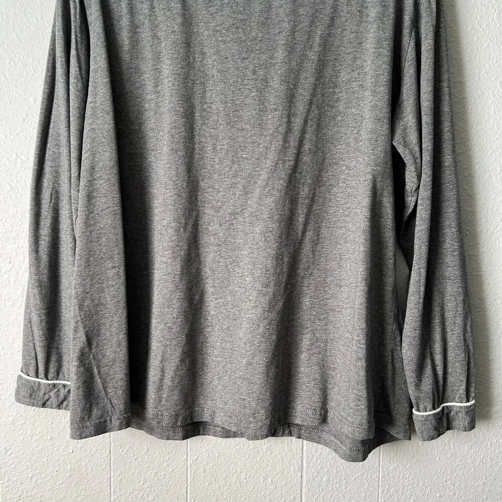Cotton Sleep Shirt Womens Large Breathable Stretch Relaxed Loungewear Neutral Gray - Image 7
