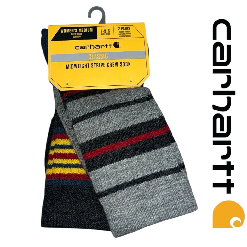 Carhartt Classic Midweight Stripe Crew Socks Women’s Size 7-9.5 2 Pairs - Image 2