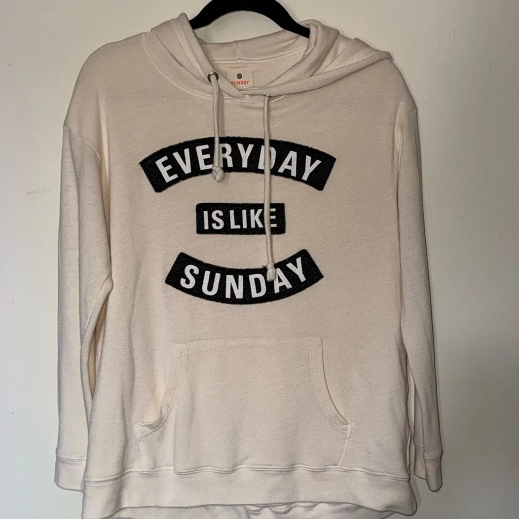Sundry By Anthropologie Oversized Hoodie Ivory Pullover Sweatshirt sz 0 - Image 6