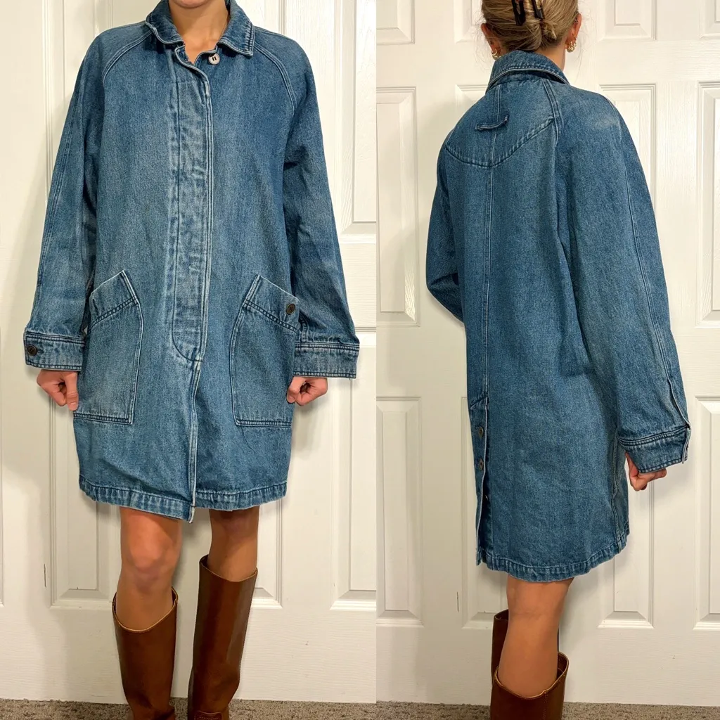 Vintage Eddie Bauer Long Denim Jacket Coat - Image 2