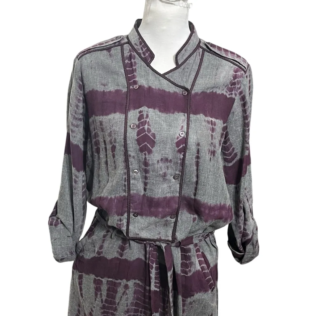 Tuckernuck Antik Batik Belted Shirt Dress Women’s Large Purple Gray Tie Dye - Image 3