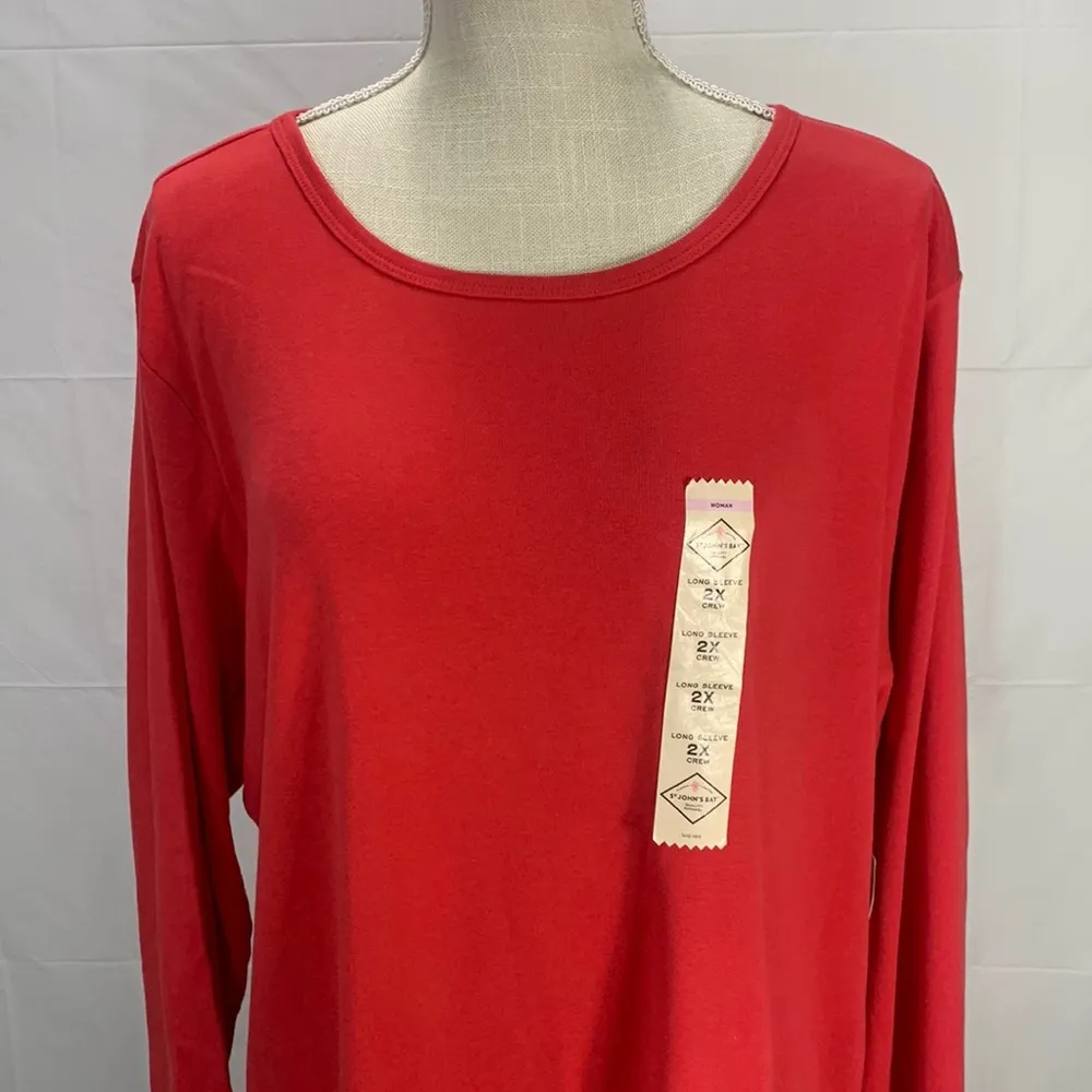Long Sleeve Scarlet Red Essential Crew Neck Tee Top Size 2X - Image 2