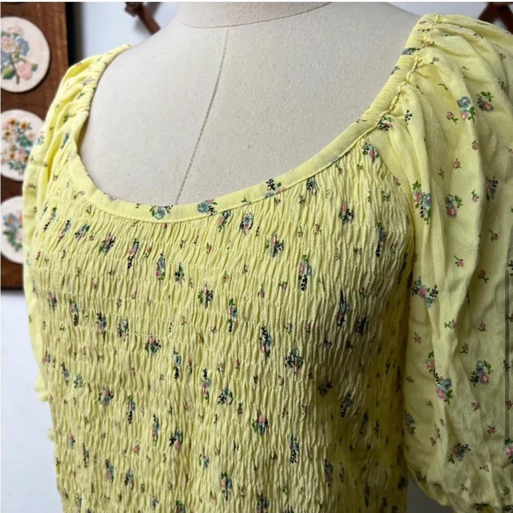 Constantia Yellow Floral Smocked Puff Sleeve Mini Dress - Image 5