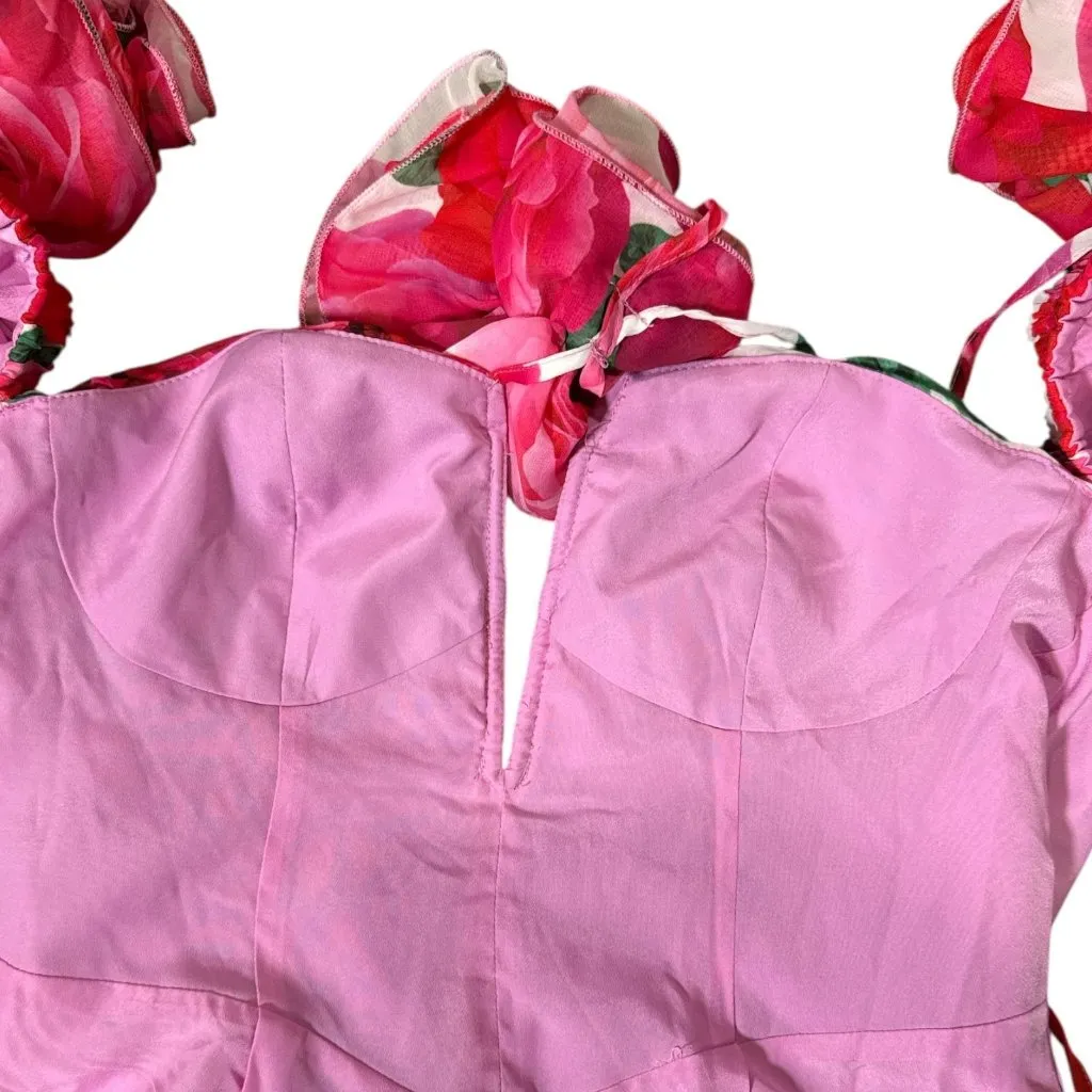 NEW ASOS LUXE Womens Sz 6 Pink mini Floral dress corset Ruched Summer Party Sexy Red - Image 11