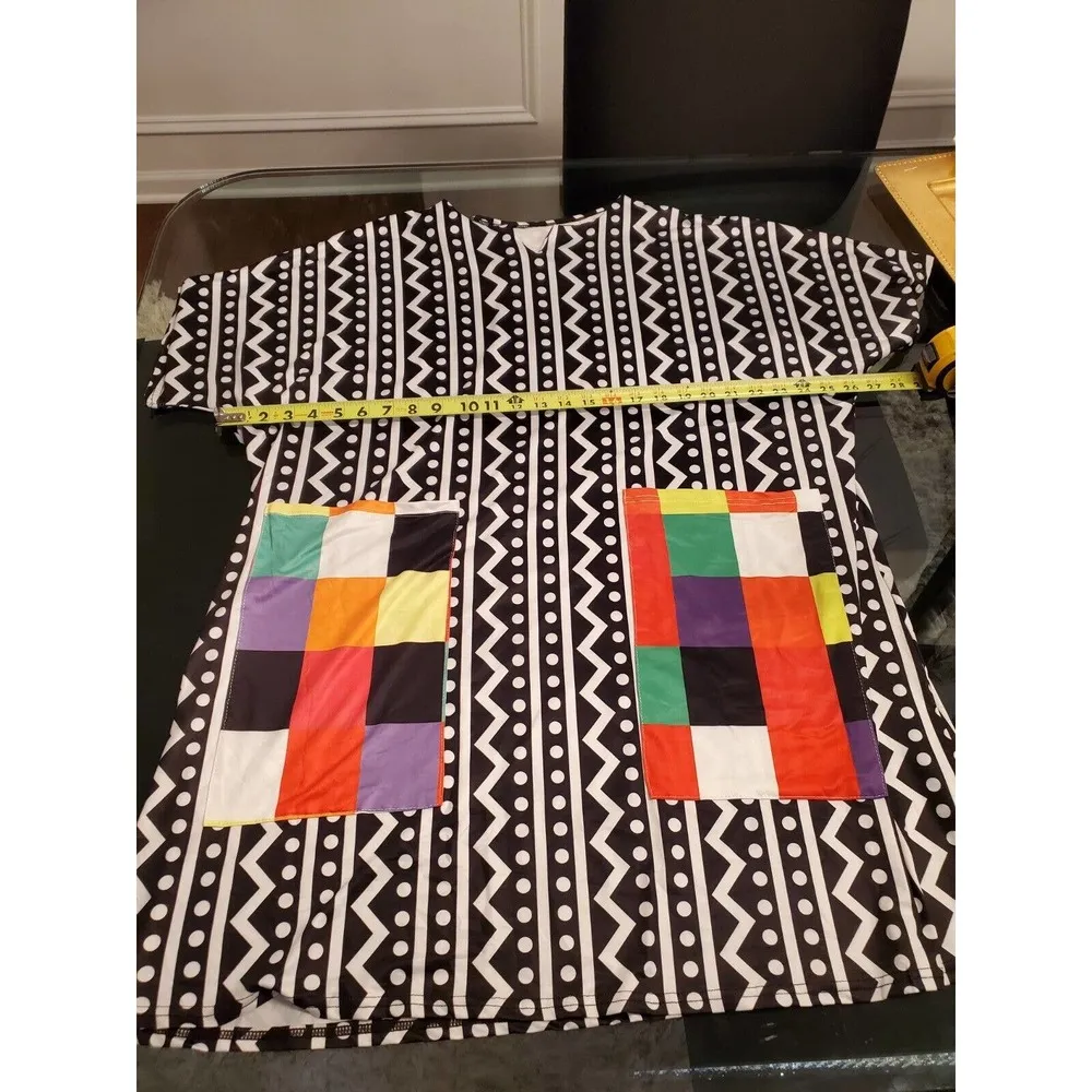 Black & White Women Polyester Round Neck Short Sleeve Knee Length Dress Size 2X - Image 10