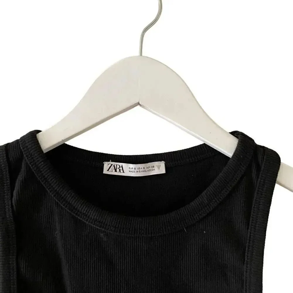 Zara Ribbed Mock Neck Black Racer Back Soft Cotton  Cropped Tank Top SZ S #1712 - Image 2