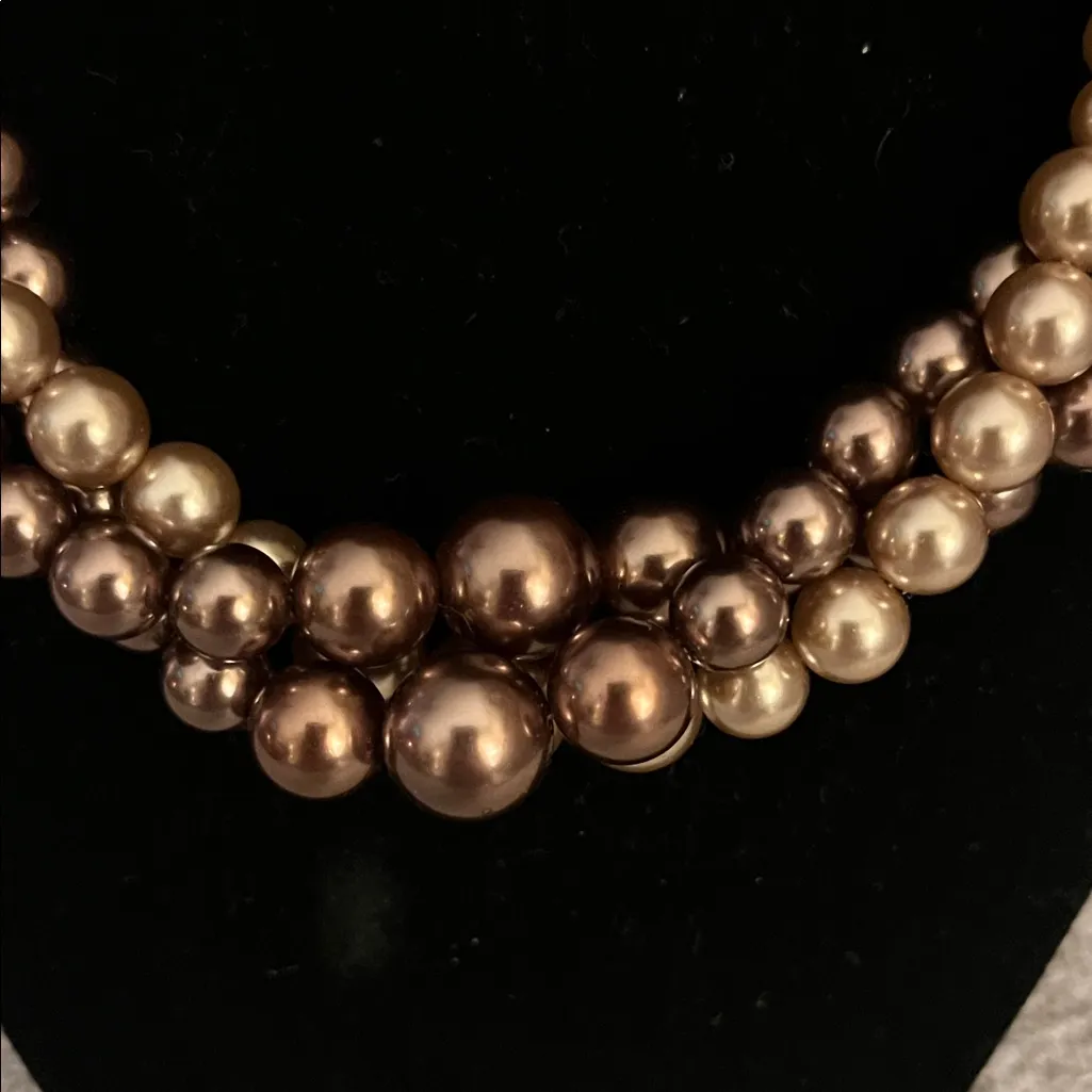 Vintage Roman Triple Strand Faux Pearl Necklace Brown - Image 2