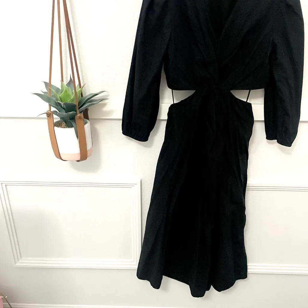 Gap Puff Sleeve Cut Out Midi Dress Long Sleeve Black Size M Tall - Image 3