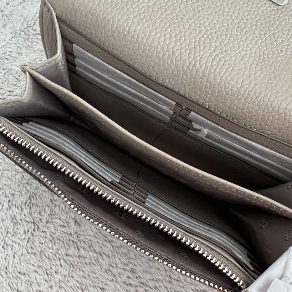 Tory Burch Britten Chain Moose Pebbled Leather Handbag Wallet Purse - Image 8