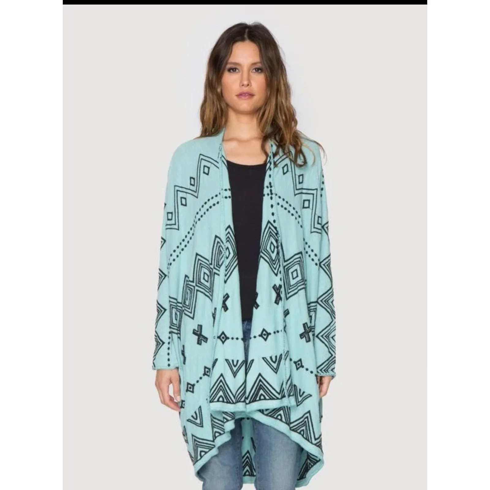 Johnny Was Biya Genoa embroidery sweater wrap in turquoise M $398 2294 - Image 2