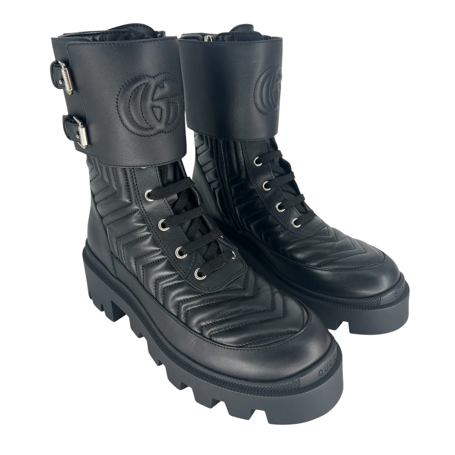 Gucci Frances Quilted Leather Combat Boots in Black - Image 8
