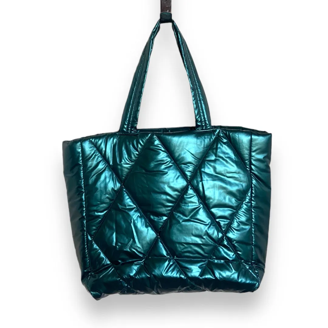 Victoria's Secret Puffer Tote Metallic Teal Green Quilted Bag Blue Green‎ NEW - Image 5