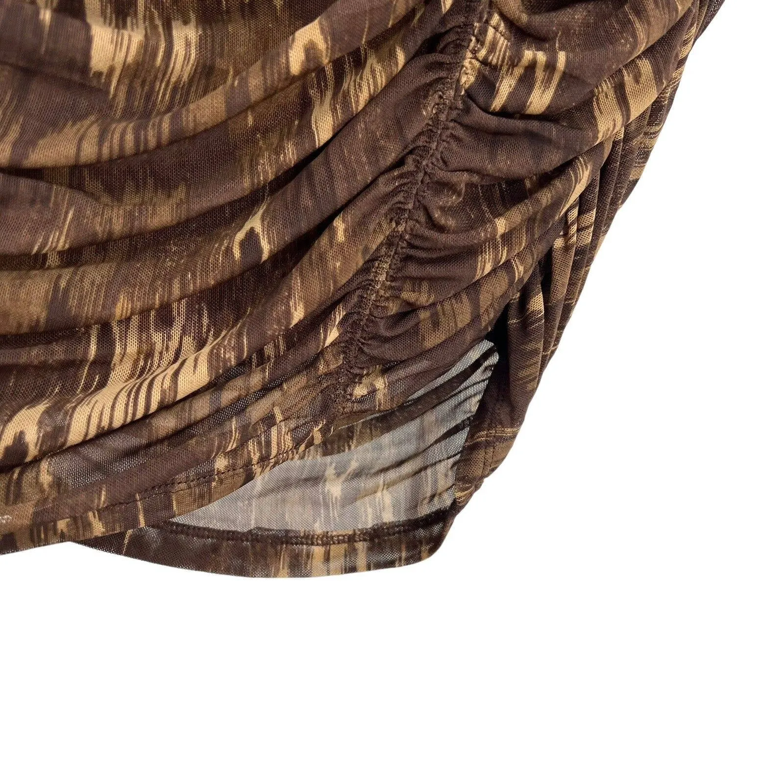 House Of Harlow 1960‎ Ruched Fully Lined Brown & Tan Midi Pencil Skirt Size S - Image 3