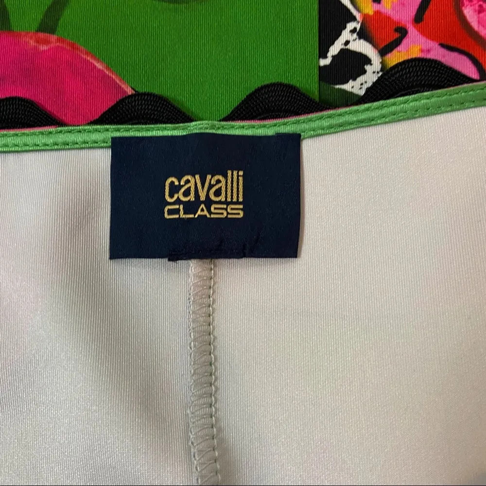 Cavalli Class Green And Pink Snake Jewel Floral Print Mid Sleeve Dress Size 12 - Image 12